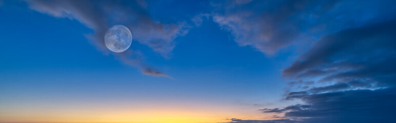 Sunset Moon Colorful Sky Nature Clouds Banner