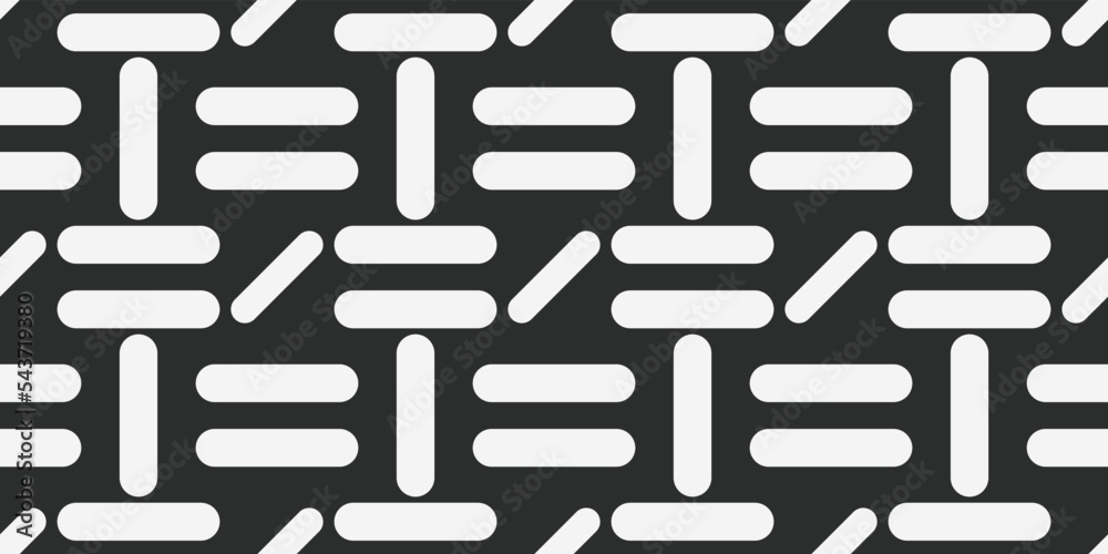 Poster Pattern of rounded elongated shapes. Vector and seamless pattern with repeating shapes, white sticks texture.