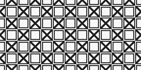 Alternating empty cubes with crosses inside. Seamless pattern from tiles for interior design and print.
