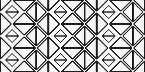 Triangles are hollow inside. Rhombuses with two triangles inside. Seamless pattern from tiles for interior design and print.