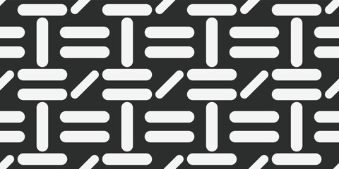 Pattern of rounded elongated shapes. Vector and seamless pattern with repeating shapes, white sticks texture.