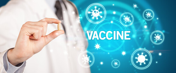 Obraz premium Doctor giving pill, virus concept