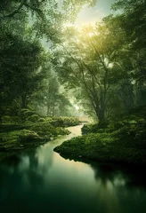 Peel and stick wall murals Olif green Purity of nature. Ai generated photorealistic landscape illustration