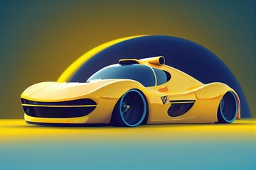 Obraz na płótnie Canvas Yellow sports car isolated on yellow background, ai generated illustration