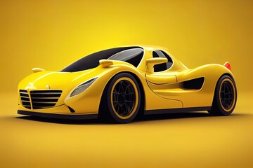 Fototapeta na wymiar Glossy yellow sports car isolated on yellow background, ai generated illustration