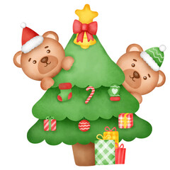 Obraz na płótnie Canvas teddy bear with christmas tree