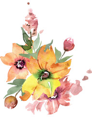 Pink and Yellow Watercolor Flowers