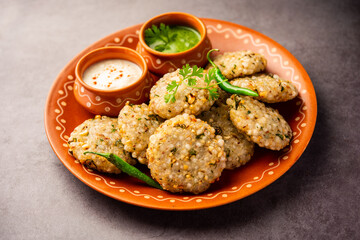 sabudana wada or shabudana vada called in india made from sago and served with chutney