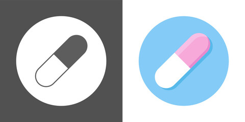 Set Vector pills icon medicine blue pink capsule vector icon, medicine icon vector pill isolated black and white background