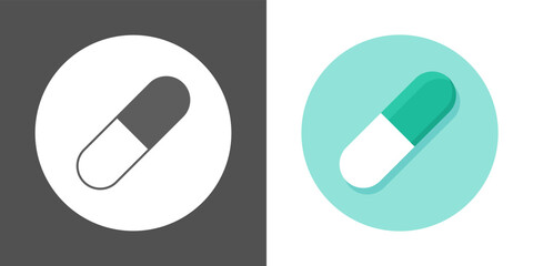 Set Vector pills icon medicine green capsule vector icon, medicine icon vector pill isolated black and white background