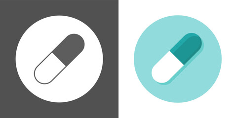 Set Vector pills icon medicine blue pink capsule vector icon, medicine icon vector pill isolated black and white background