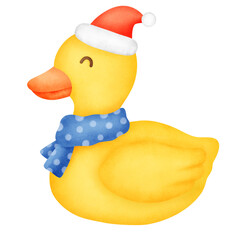 Yellow duck wearing winter clothes 