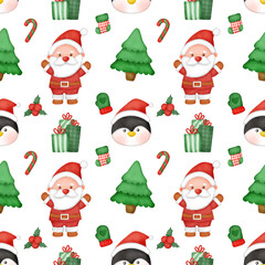 Watercolor  happy Christmas day seamless patterns.