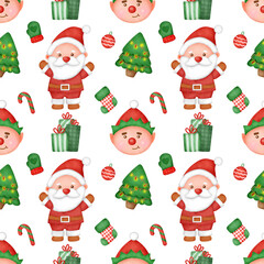 Watercolor  happy Christmas day seamless patterns.