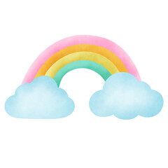 rainbow with clouds in watercolor style.