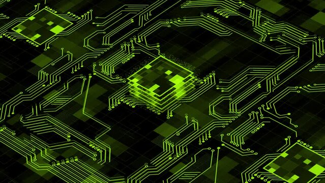 Animated 3d light green color circuit background