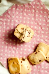 Foto op Plexiglas Top view of cookies composition in a pink towel background © Hazel Ma1/Wirestock Creators