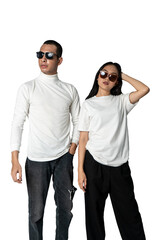 A Couple Wearing White Blank Shirt Posing Image Mockup Isolated Background