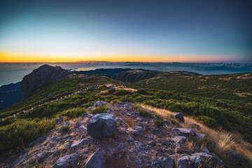 Madeiran dawn viewed from Pico do Ariero. Pico do Arieiro, Madeira Island, Portugal, Europe.