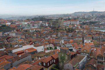 Fototapeta na wymiar Aerial view of Porto City with Cathedral and Ribeira - Porto, Portugal