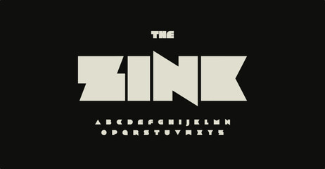 Rebellious font, ultramodern heavy typeset with sharp angles. Rough letters, futuristic cyberpunk alphabet, minimalist type for techno logo, headline and monogram. Vector typographic design