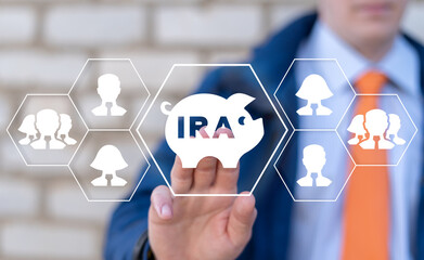 IRA Individual Retirement Account Concept. Choice of traditional IRA or roth IRA retirement plans.