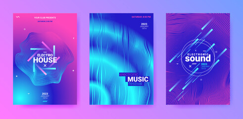 Abstract Dance Poster Set. Electronic Sound Cover. Techno Party Flyer. Vector 3d Background. Futuristic Dance Posters. Minimal Festiv Illustration. Gradient Wave Circle. Dance Posters.