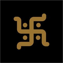 Golden swastika on black background. Hindu holy sign swastika icon.