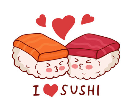 I love sushi illustration. Isolated on white background
