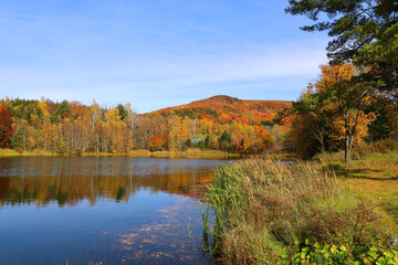 Fototapeta na wymiar North america fall landscape eastern townships Bromont Quebec province Canada