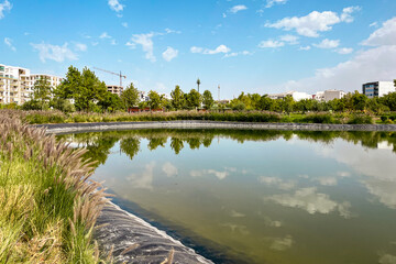 Artificial lake in the middle of an urban park