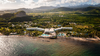 Plakat Vieux Fort, Saint Lucia - 10-16-2022: Aerial view of the Coconut Bay Beach Resort and Spa.