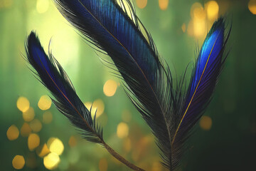 beautiful colorful background of firebird feathers. Abstract background, blurred bokeh, feather.