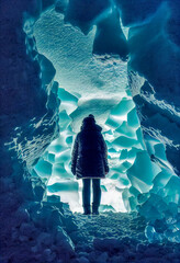 Person standing in an ice cave illustration