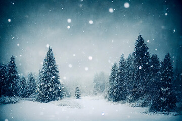 Snowy winter landscape illustration