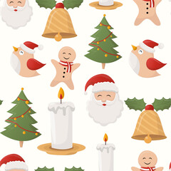 Christmas wallpaper with Christmas trees and Santa Claus. bright festive shades