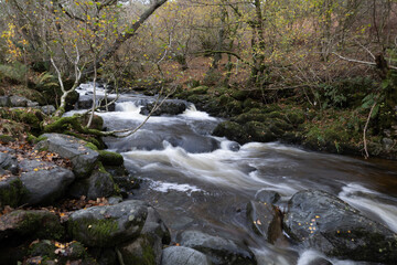 Long exposures of a waterfall in autumn.