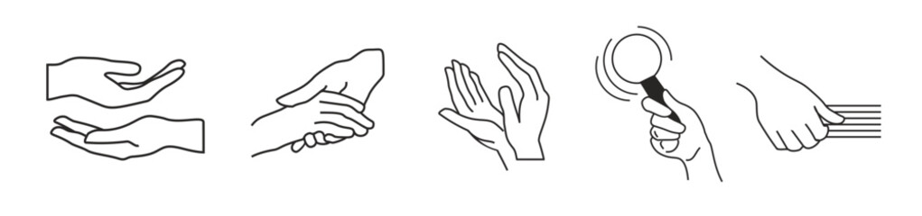 hand icons, music teaching pictograms, hands playing instruments