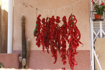Drying red pepper.
