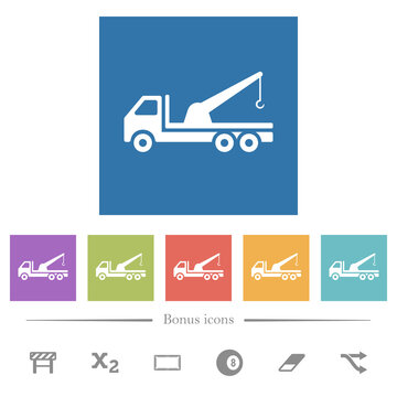 Crane truck flat white icons in square backgrounds