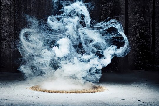 Black magic magick smoke ritual circle in the dark forest