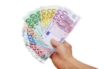 Hand hands over many euro notes.