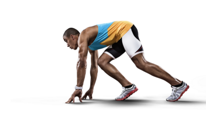 Sport transparent background. Sprinter leaving starting blocks on the running track.	
