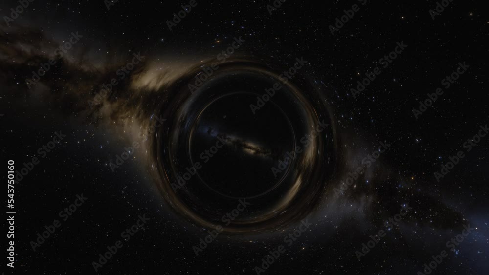 Wall mural cinematic animation of supermassive black hole. camera moves through a black hole or wormhole into a