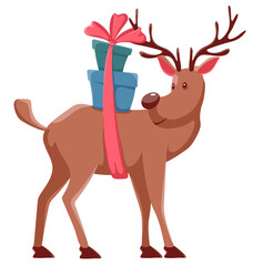 Christmas deer. Deer transparent. Deer with gifts. Vector