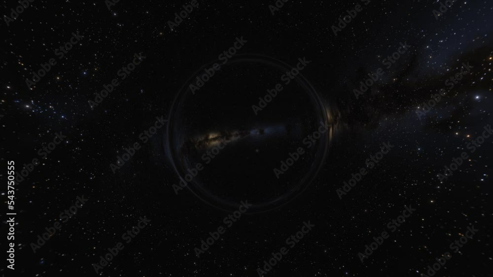 Wall mural supermassive black hole animation. camera moves through a black hole or wormhole into another galaxy