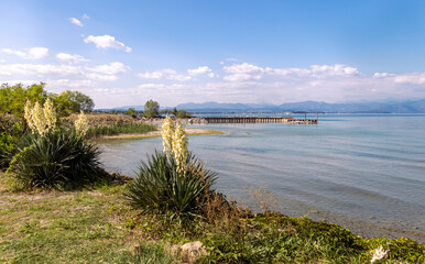 Fototapeta na wymiar Lakefront view from Peschiera, Lago di garda (Lake Garda), Italy