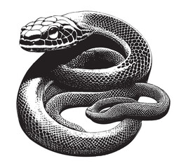 Silhouette snake black and white sketch on a white background.Vector illustration