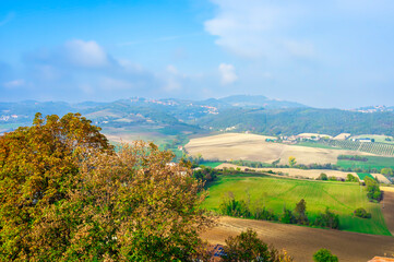 Early winter panorama of the monferrato hils, near the village of Moncalvo (asti province,...