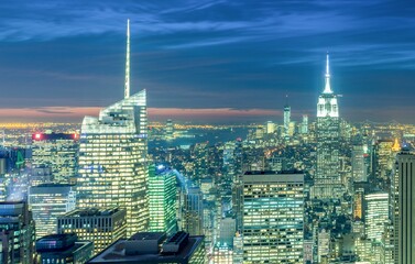 View of New York Manhattan during sunset hours